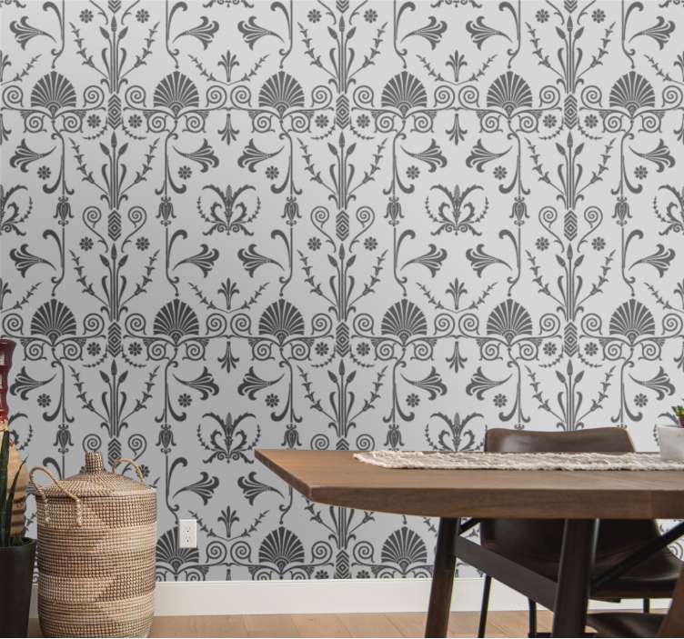 Papel tapiz floral elegantes detalles en gris - TenVinilo