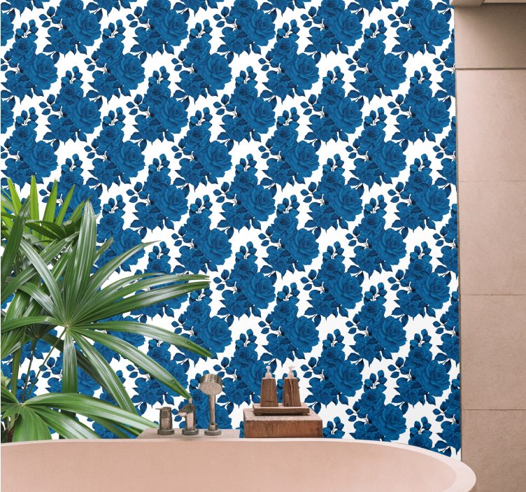 Papel tapiz floral flor de rosa azul - TenVinilo