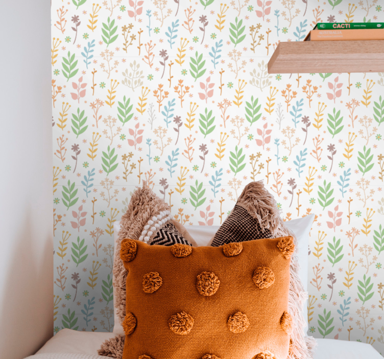 Papel tapiz flores acentos florales y verdes - TenVinilo