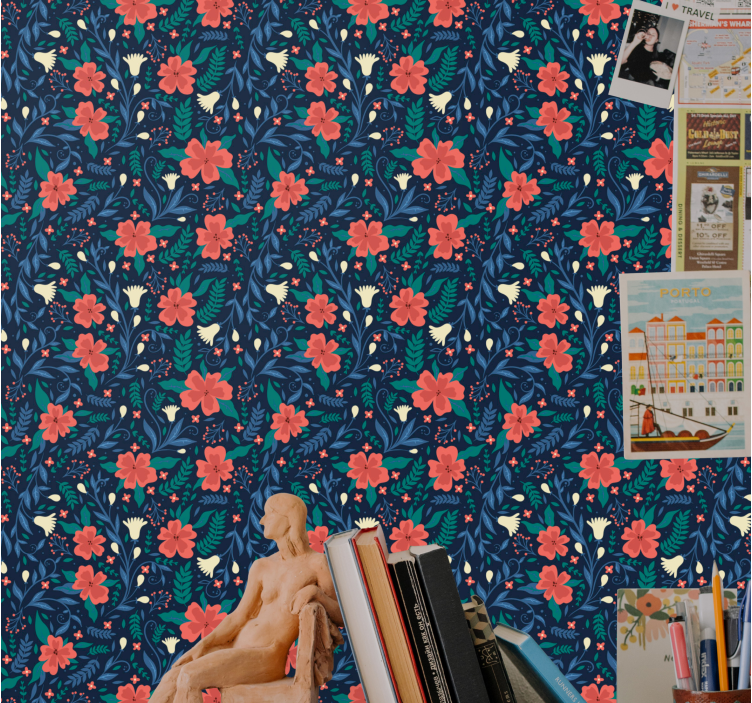 Papel tapiz flores estampado botánico floral - TenVinilo