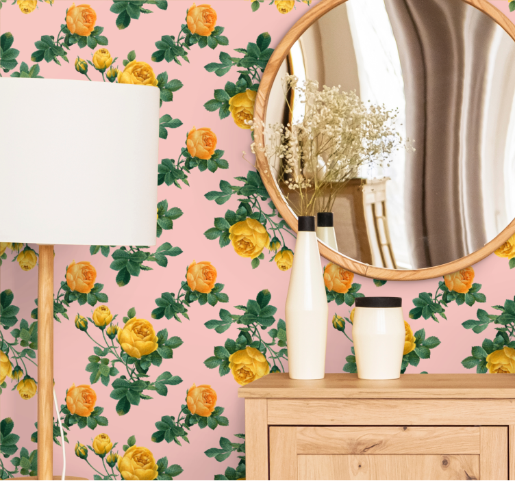 Papel tapiz flores patrones de rosas amarillas - TenVinilo