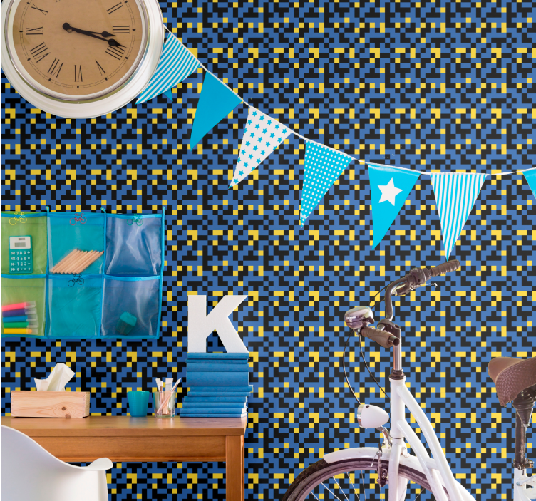 Papel tapiz geométrico bloques de colores pixelados - TenVinilo