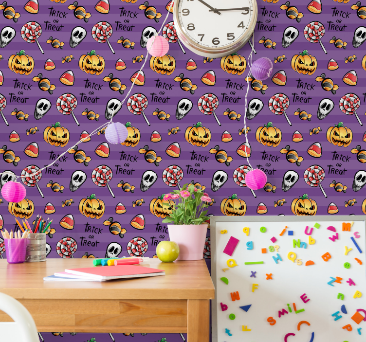 Papel tapiz Halloween tema de golosinas espeluznantes - TenVinilo