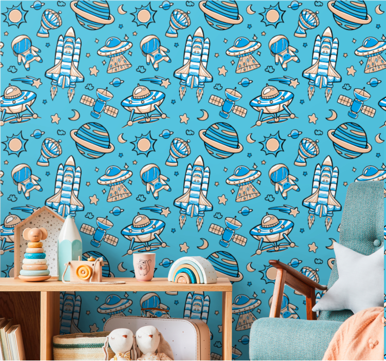 Papel tapiz moderno fantasía de exploración espacial - TenVinilo