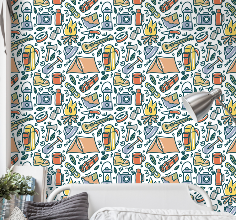 Papel tapiz naturaleza elementos esenciales para acampar - TenVinilo