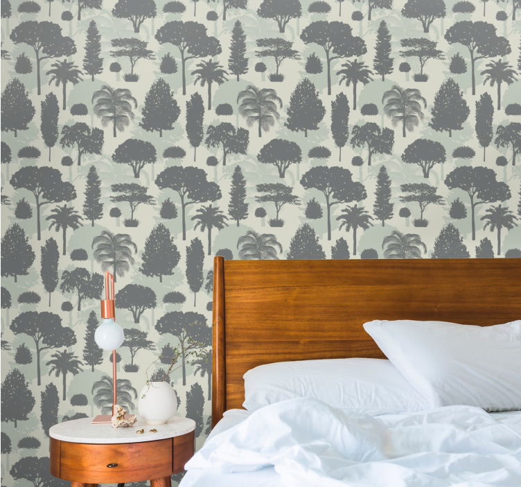 Papel tapiz paisaje patrón de silueta de árbol - TenVinilo