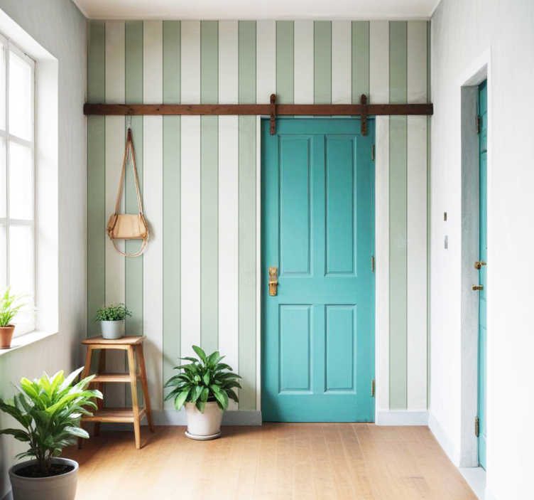 Papel tapiz pasillo rayas grises verticales - TenVinilo