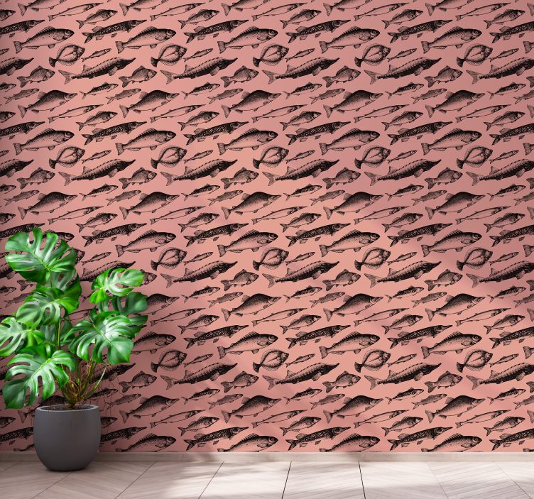 Papel tapiz peces patrón de pez rosa - TenVinilo