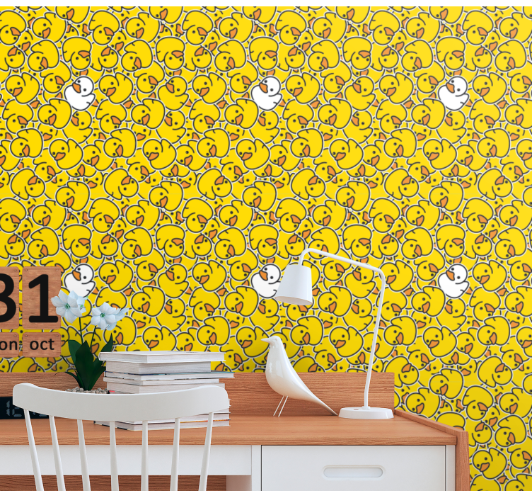 Papel pintado amarillo patrón de patitos - TenVinilo